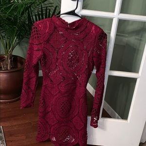 dark red long sleeve lace  dress